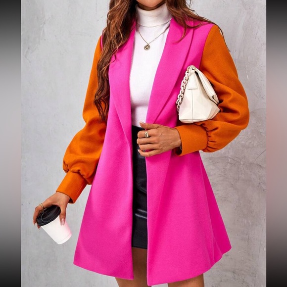 Classic Elegant Color Block Open Front 2 Tone Leightweight Coat - Picture 5 of 7